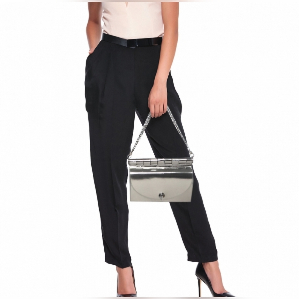 Versace Silver Mirrored Leather Flap Chain Shoulder Bag - Picture 2 of 16